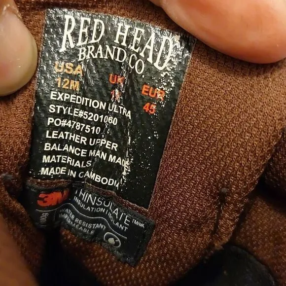 Red Head Men Ultra Bone Dry Insulation Boots Size 12 M