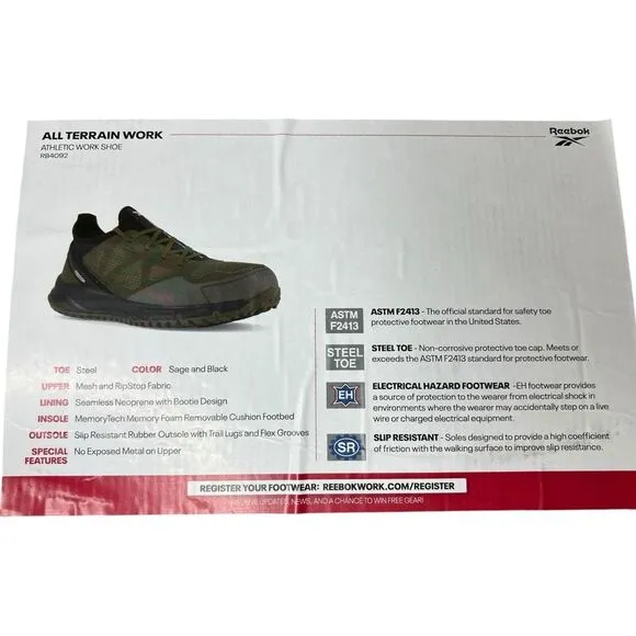 Reebok Men’s Trail Running Steel Toe Sage and Black Work Shoe 13W