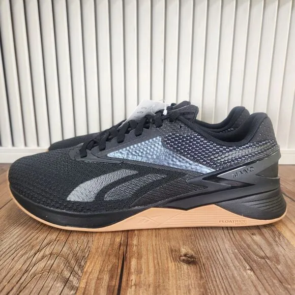 Reebok Nano X3 Mens Sz 10.5 Black Gum Sole Gym Training Sneakers Shoes 100062512