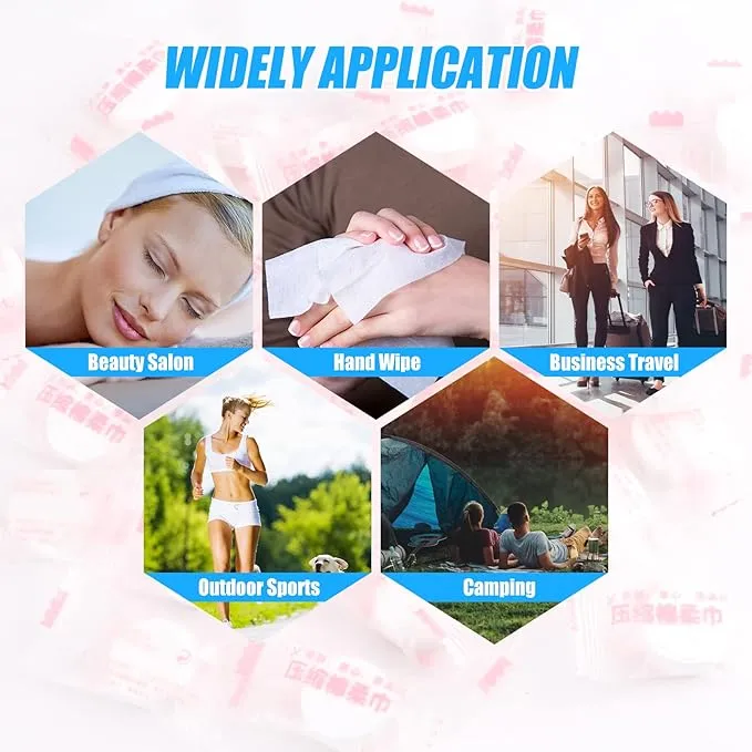 RETON 100 PCS Compressed Towels, Portable Compressed Towel Tablets, Mini Cotton Coin Tissue Disposable Compressed Face Towel, Travel Washcloth Toilet Paper Tablets for Travel Home Camping Outdoor