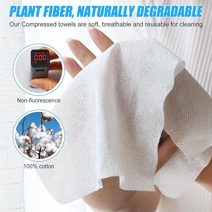 RETON 100 PCS Compressed Towels, Portable Compressed Towel Tablets, Mini Cotton Coin Tissue Disposable Compressed Face Towel, Travel Washcloth Toilet Paper Tablets for Travel Home Camping Outdoor