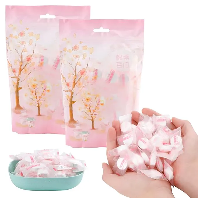 RETON 100 PCS Compressed Towels, Portable Compressed Towel Tablets, Mini Cotton Coin Tissue Disposable Compressed Face Towel, Travel Washcloth Toilet Paper Tablets for Travel Home Camping Outdoor