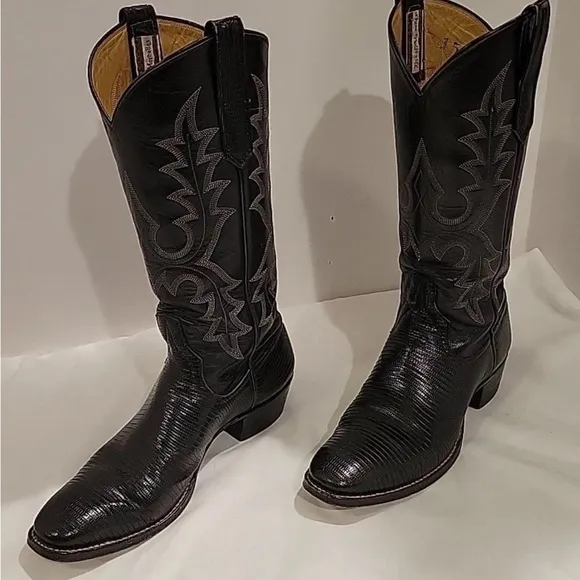 Rios of Mercedes Black Leather Cowboy Boots