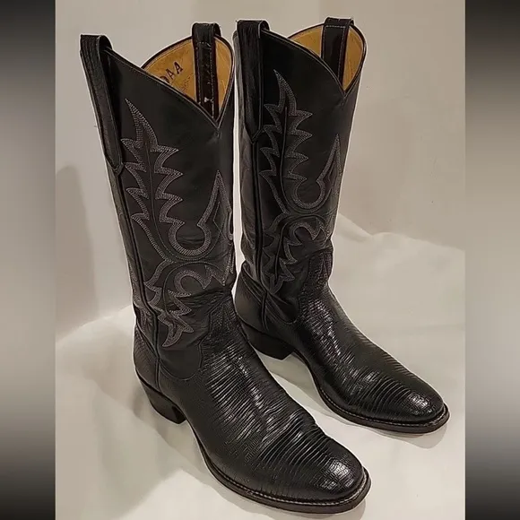 Rios of Mercedes Black Leather Cowboy Boots