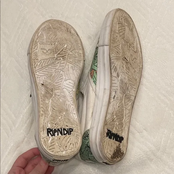 Ripndip Leaf Print Cat Face Slip-On Shoes