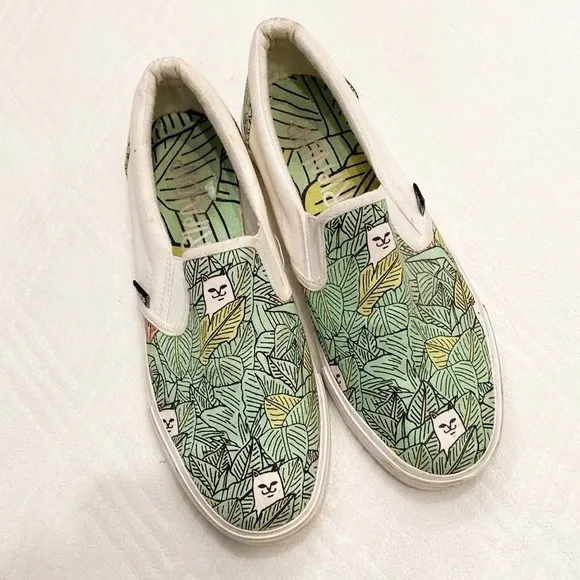 Ripndip Leaf Print Cat Face Slip-On Shoes