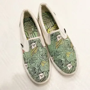 Ripndip Leaf Print Cat Face Slip-On Shoes