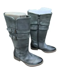 Roan by Bedstu Date Bluish Gray Leather Double Buckle Tall Shoes Size 8.5