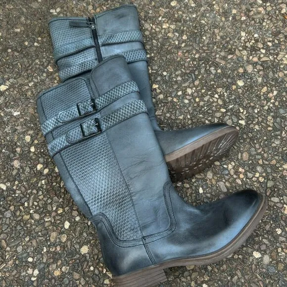 Roan by Bedstu Date Bluish Gray Leather Double Buckle Tall Shoes Size 8.5