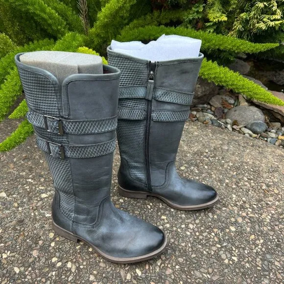 Roan by Bedstu Date Bluish Gray Leather Double Buckle Tall Shoes Size 8.5