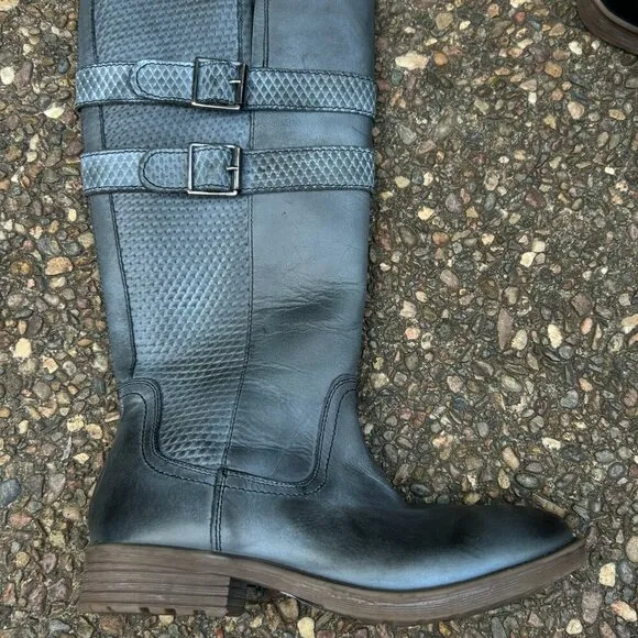 Roan by Bedstu Date Bluish Gray Leather Double Buckle Tall Shoes Size 8.5