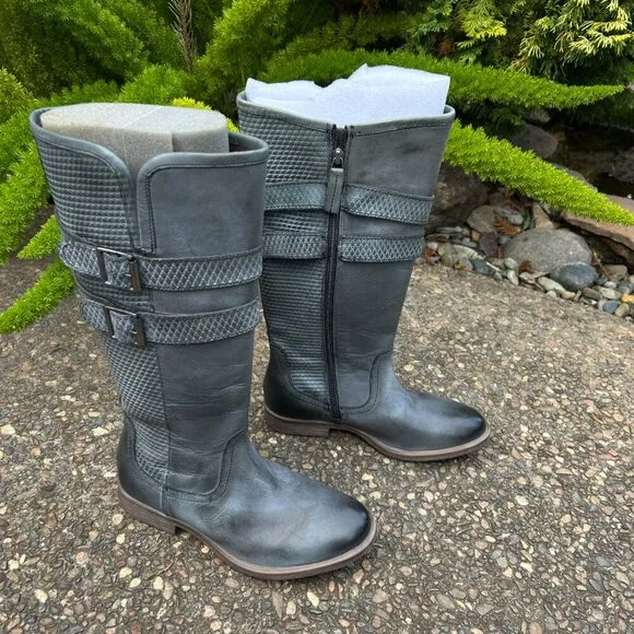 Roan by Bedstu Date Bluish Gray Leather Double Buckle Tall Shoes Size 8.5