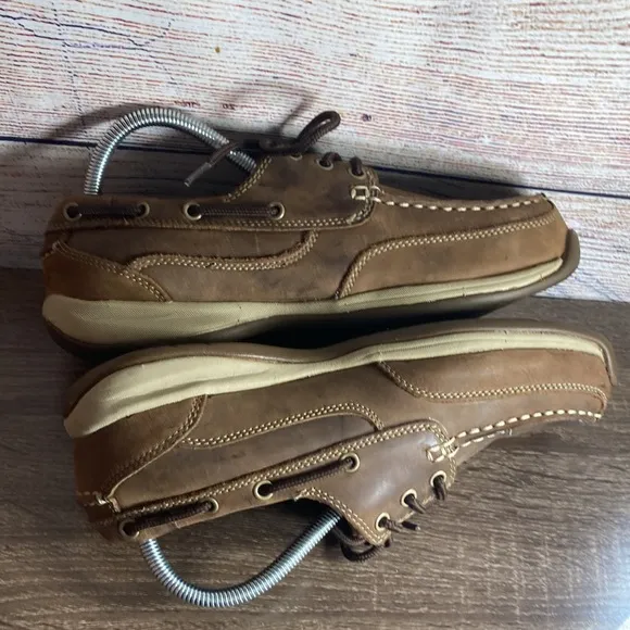 ROCKPORT WORKS RK6736 Sailing Club Steel Toe Boat Shoes, Brown M8.5 W10.5