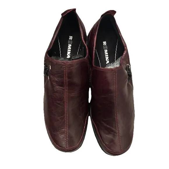 Romika Shoes Womens Size 37 6.5 -7 Brown Black Leather Slip On Comfort Loafer