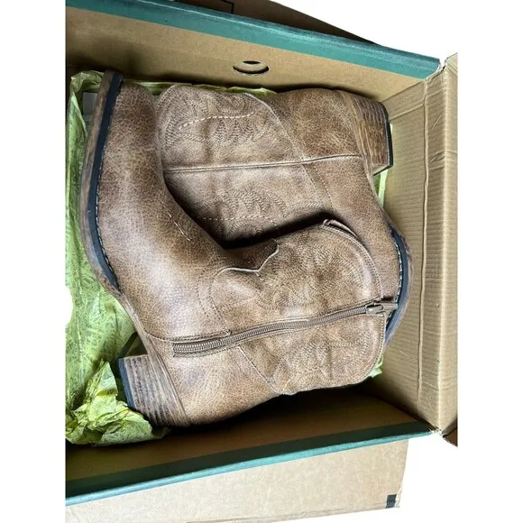 Roper Womens Tan Faux Leather Shay 7In Cowboy Boots Women’s Western 7.5M