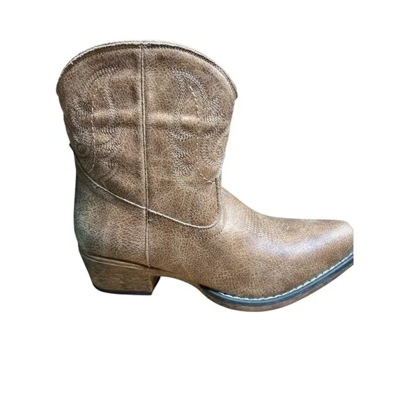 Roper Womens Tan Faux Leather Shay 7In Cowboy Boots Women’s Western 7.5M