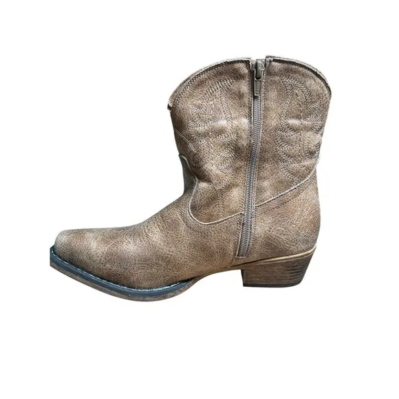 Roper Womens Tan Faux Leather Shay 7In Cowboy Boots Women’s Western 7.5M