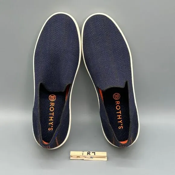 Rothy's Herringbone Womens 10.5 Navy Blue Merino Wool Slip-On Casual Sneakers