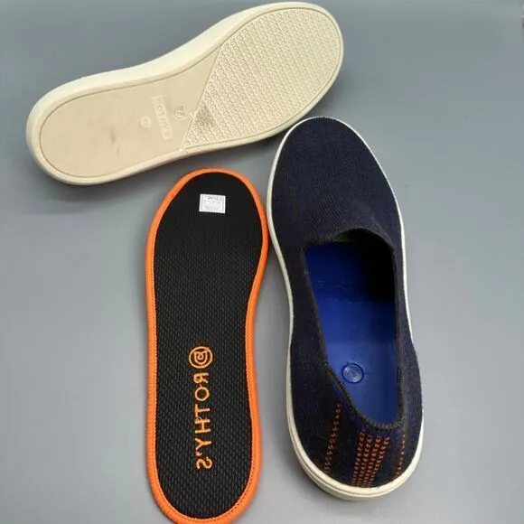 Rothy's Herringbone Womens 10.5 Navy Blue Merino Wool Slip-On Casual Sneakers