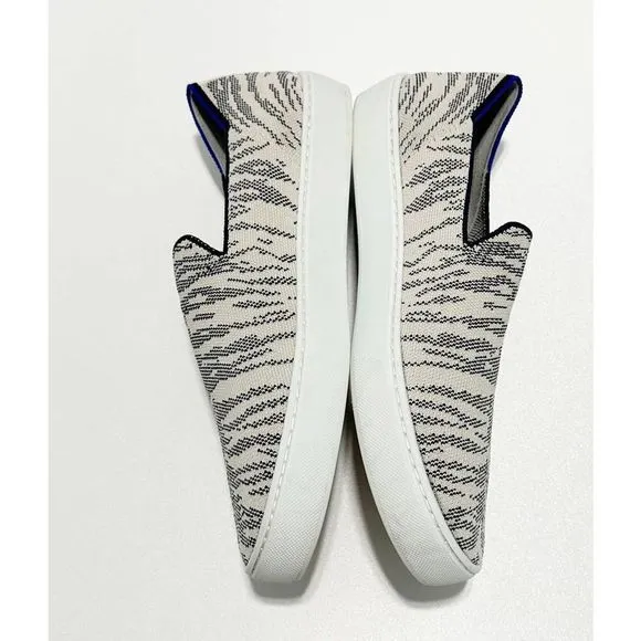 Rothy’s Maritime Tiger Sneaker Stripe Slip On Retired Shoes White Gray 11.5