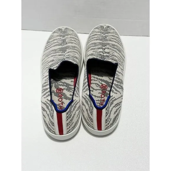 Rothy’s Maritime Tiger Sneaker Stripe Slip On Retired Shoes White Gray 11.5