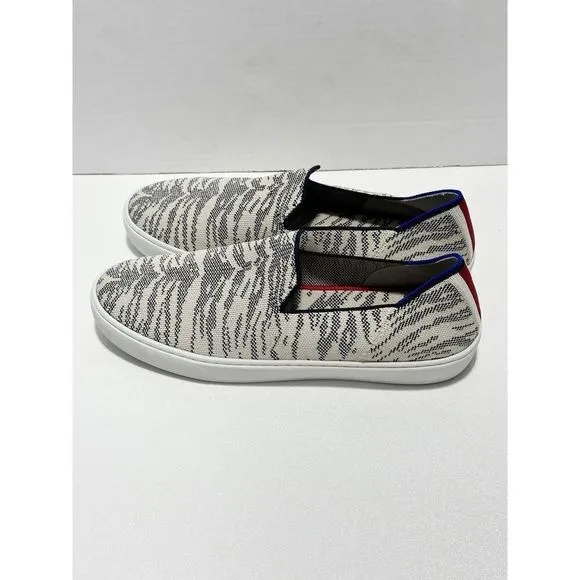 Rothy’s Maritime Tiger Sneaker Stripe Slip On Retired Shoes White Gray 11.5