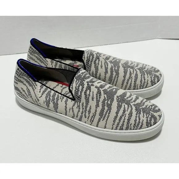 Rothy’s Maritime Tiger Sneaker Stripe Slip On Retired Shoes White Gray 11.5