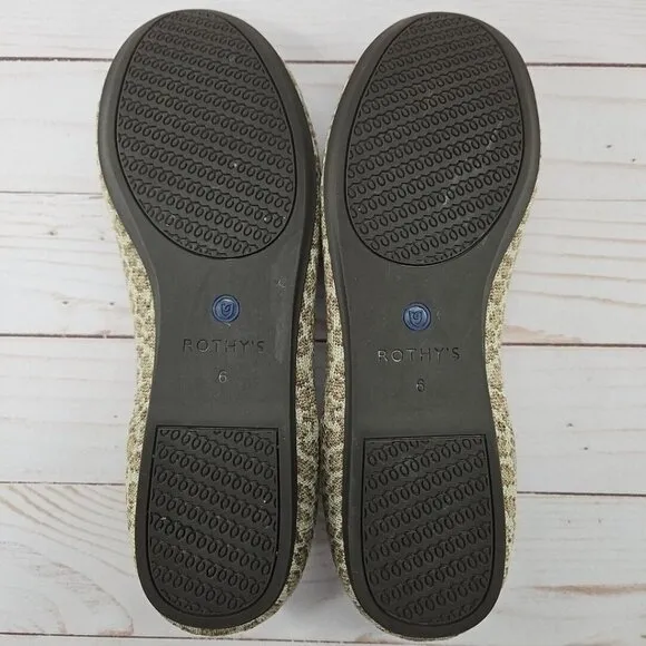 Rothys‎ The Flat Womens 6 Tan Brown Spotted Leopard Slip On Ballet Flats Shoes