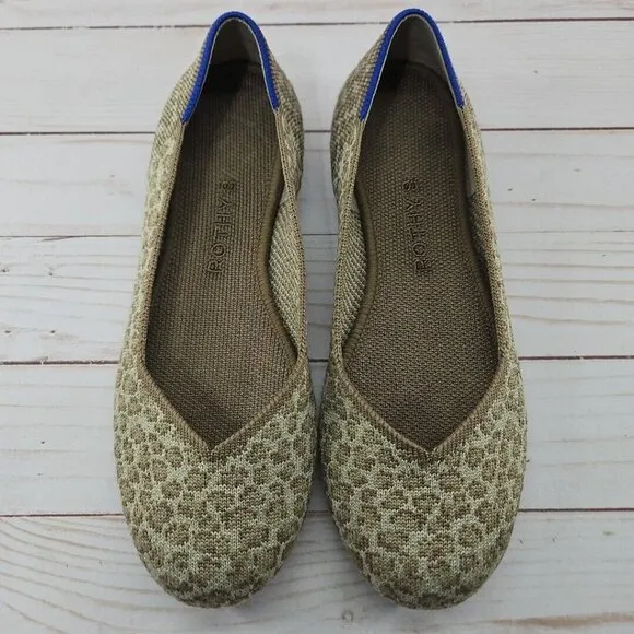 Rothys‎ The Flat Womens 6 Tan Brown Spotted Leopard Slip On Ballet Flats Shoes