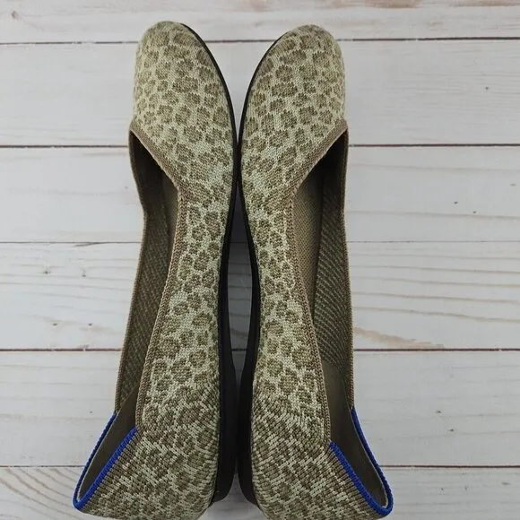 Rothys‎ The Flat Womens 6 Tan Brown Spotted Leopard Slip On Ballet Flats Shoes