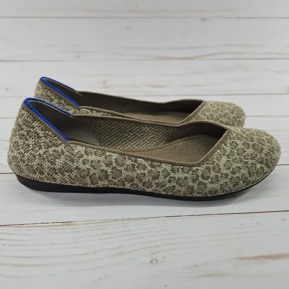 Rothys‎ The Flat Womens 6 Tan Brown Spotted Leopard Slip On Ballet Flats Shoes