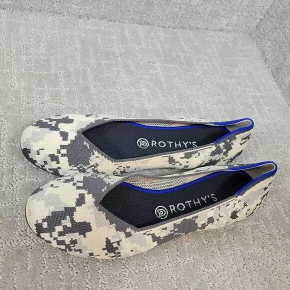 ROTHY’S The Flat Women's Size 10 Ash Gray Camo Round Toe Slip On Shoes RETIRED