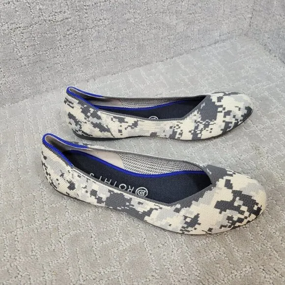 ROTHY’S The Flat Women's Size 10 Ash Gray Camo Round Toe Slip On Shoes RETIRED