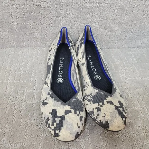 ROTHY’S The Flat Women's Size 10 Ash Gray Camo Round Toe Slip On Shoes RETIRED