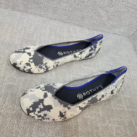 ROTHY’S The Flat Women's Size 10 Ash Gray Camo Round Toe Slip On Shoes RETIRED