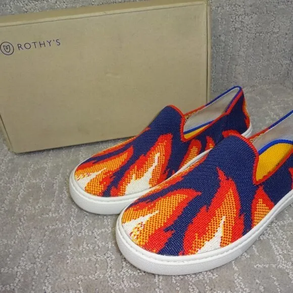 Rothy's The Kid Navy Flame Knit Slip On Shoes Little Kids Size 1-2-3-11-12-13