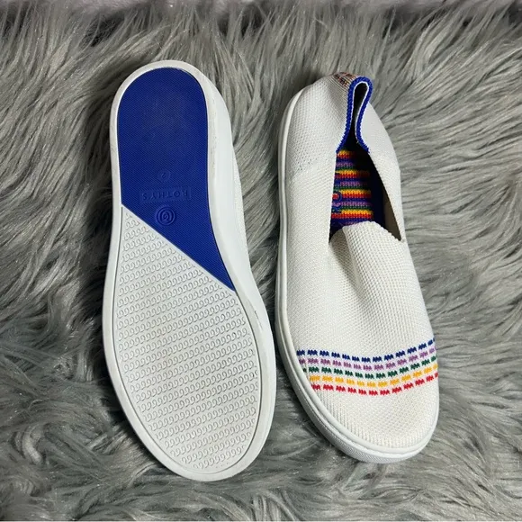 Rothys The Kids Sneaker Youth Kids White Rainbow Accents Slip On Shoes Size 2