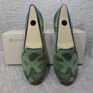 Rothys The Loafer Olive Camo Round Toe Slip On Flat Shoes Womens Multiple Sizes
