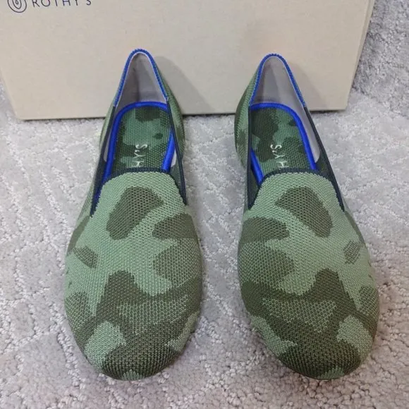 Rothys The Loafer Olive Camo Round Toe Slip On Flat Shoes Womens Multiple Sizes