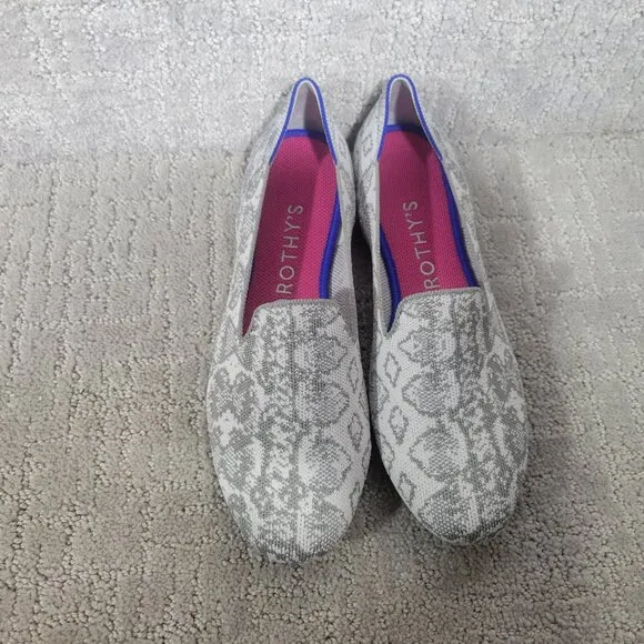 Rothy's The Loafer Women's Size US 9.5 Grey Snake Round Toe Slip on Flat Shoes