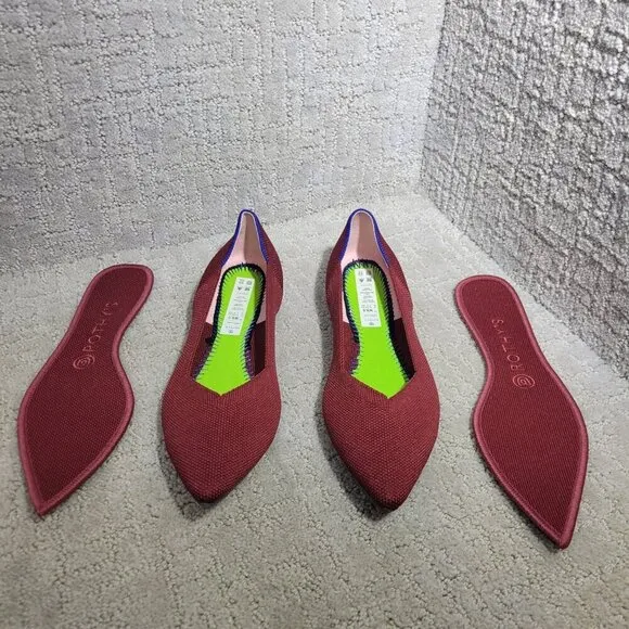 Rothy's The Point Red Cinnamon Pointed Toe Slip On Flat Shoes Multiple Sizes