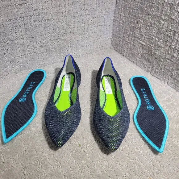 Rothys The Point Women's Size 6.5 US Metallic Lattice Pointed Toe Slip on Shoes
