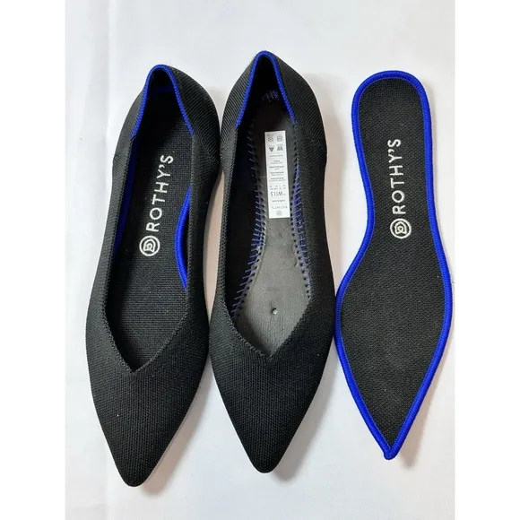 Rothy's The Point Women's Size US 11.5 Black Pointed Toe Flat Slip on Shoes