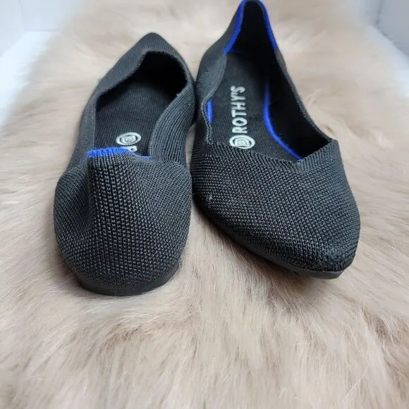 Rothy's The Point In Black In Blue Pointed Toe  Size 8
