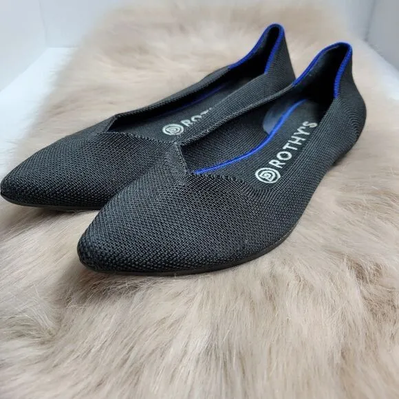 Rothy's The Point In Black In Blue Pointed Toe  Size 8