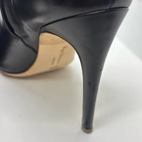 Rupert Sanderson Black Leather Stiletto boots w/Tassels and Peep Toe Sz 36 1/2