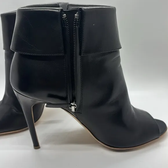 Rupert Sanderson Black Leather Stiletto boots w/Tassels and Peep Toe Sz 36 1/2