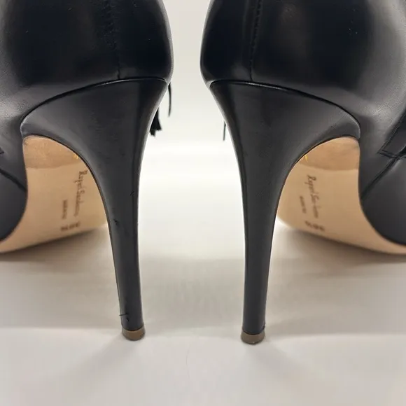 Rupert Sanderson Black Leather Stiletto boots w/Tassels and Peep Toe Sz 36 1/2