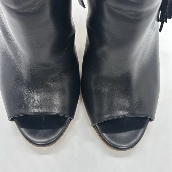 Rupert Sanderson Black Leather Stiletto boots w/Tassels and Peep Toe Sz 36 1/2