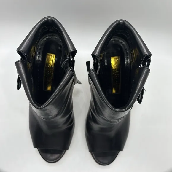 Rupert Sanderson Black Leather Stiletto boots w/Tassels and Peep Toe Sz 36 1/2